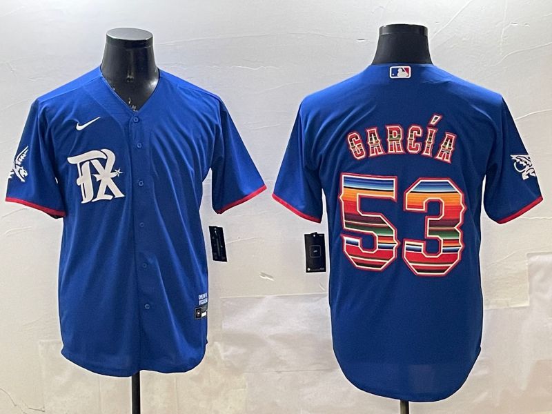 Men Texas Rangers #53 Garcia Blue Fashion 2025 Nike Game MLB Jersey style 1